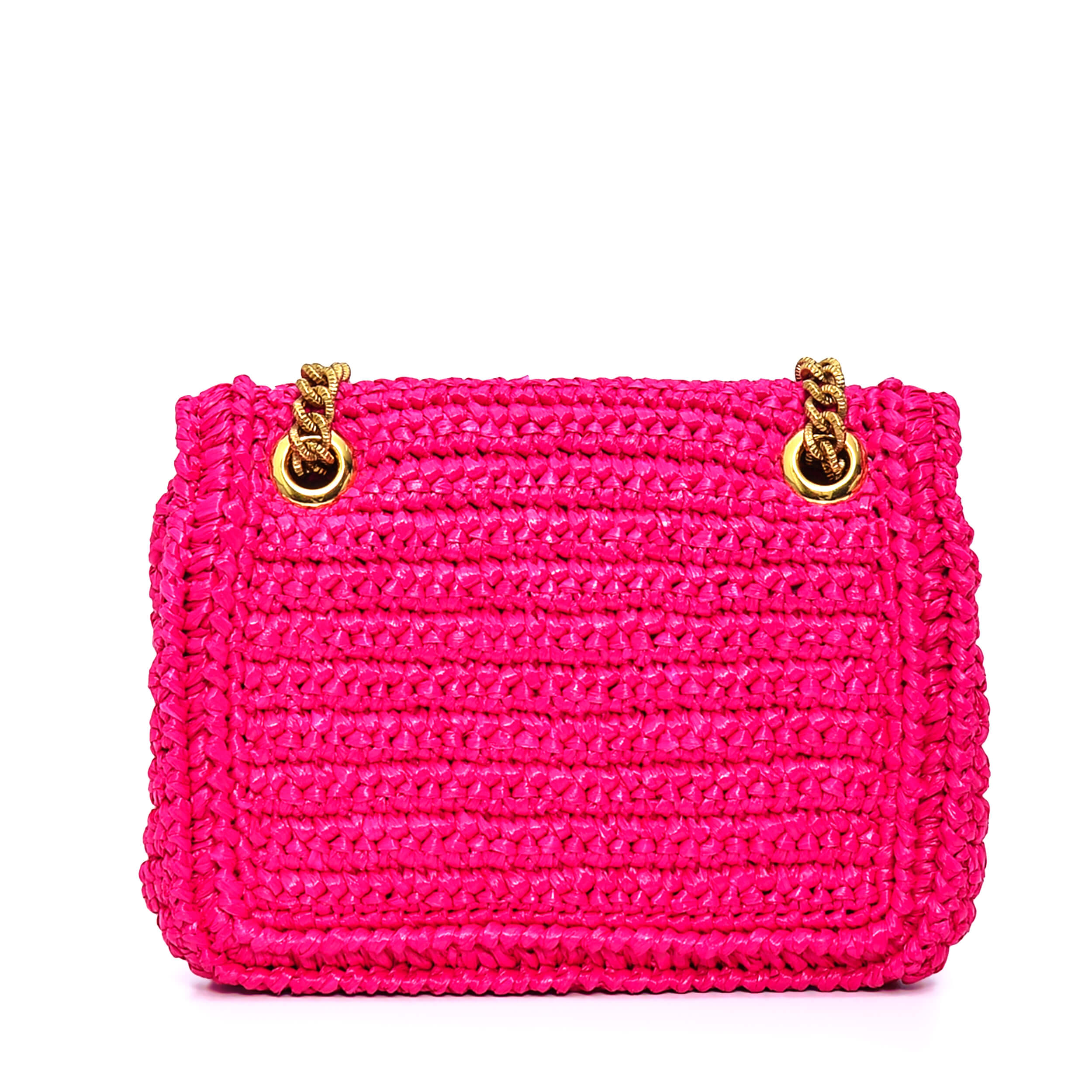 Dolce&Gabbana - Pink Crochet Raffia Devotion Small Bag